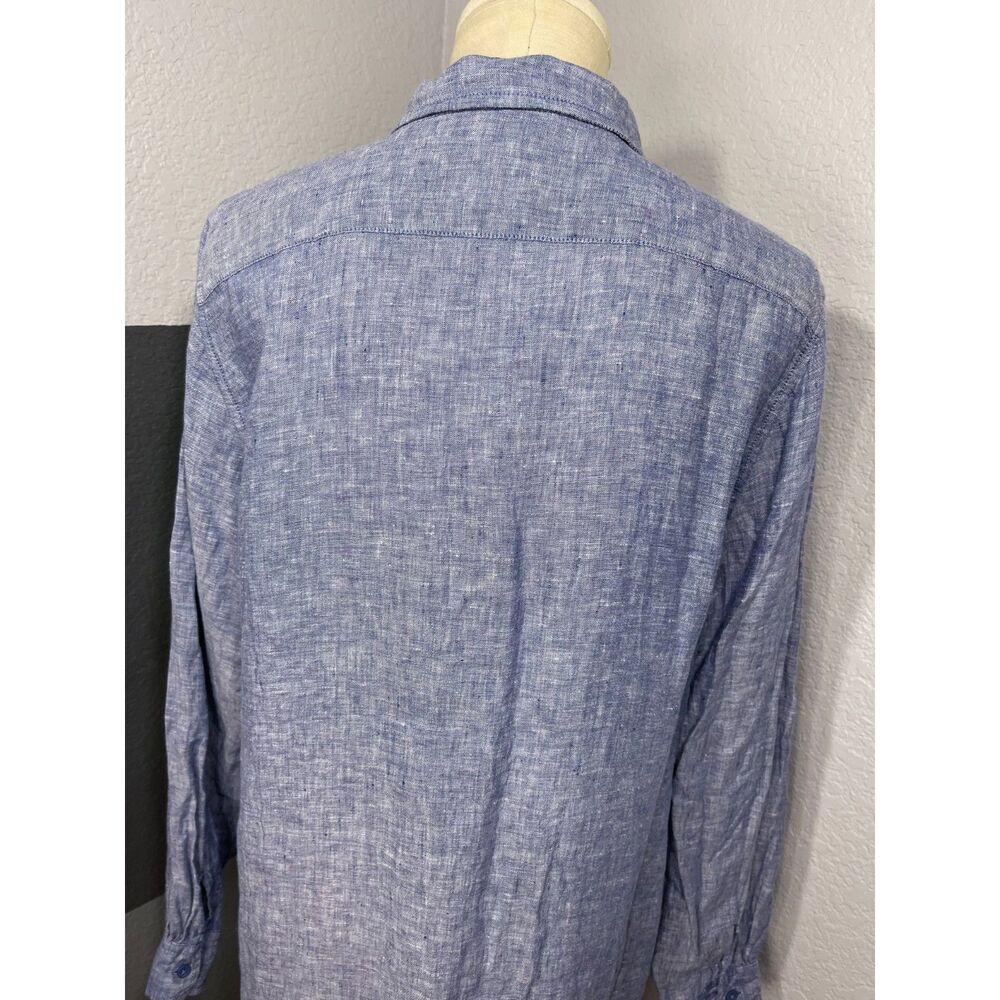 Garnet Hill‎ Easy Linen Tunic Shirt Dress L Blue Chambray Button Up Long Coastal - Picture 4 of 13